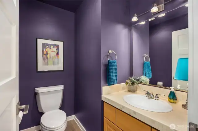Powder room off great room