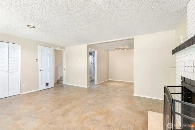 Full Bath and area for possible kitchenette.  This area has an exterior entry and access to the 2 car garage.