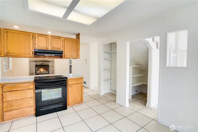 There is also a pantry off the kitchen to store dry goods and those bulky appliances. The new paint and trim really brighten this space!