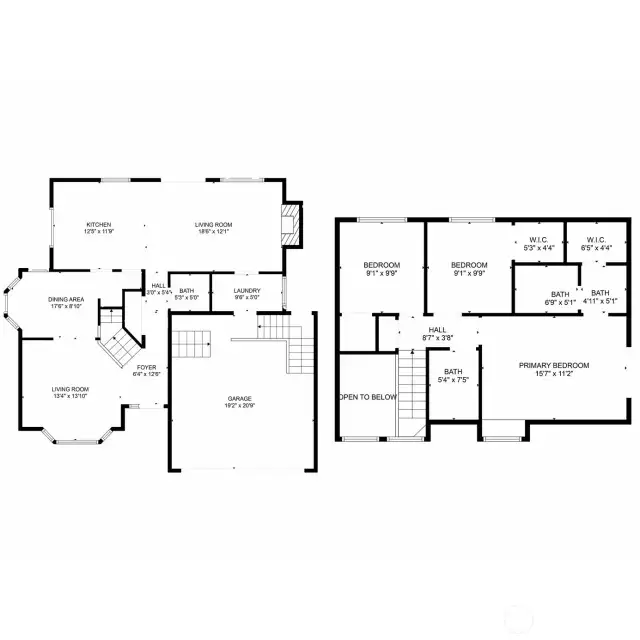 This floorplan displays the main and upper floors and accentuates the clever flow of this home!
