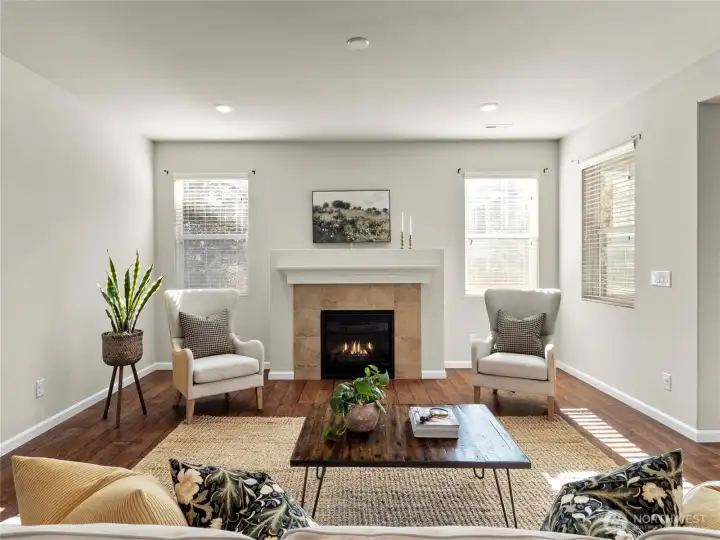 Cozy living room space with gas fireplace