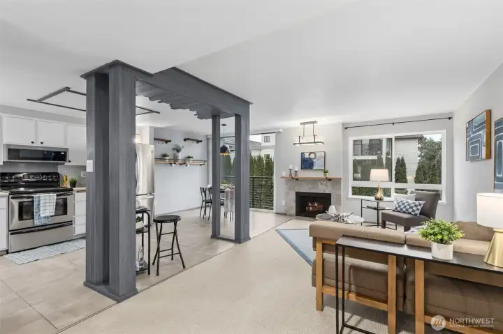 This spacious unit has been handsomely remodeled to create an open great room plan. Additionally, the building exterior was fully renovated in 2023. Note the new, energy efficient vinyl windows.