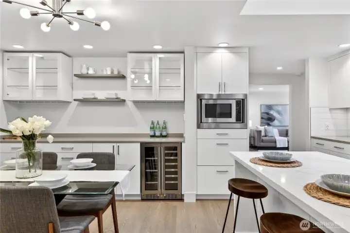 The wine fridge is brand-new and a lovely addition to this incredible kitchen.
