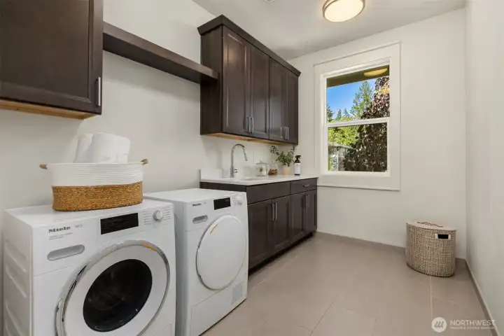 Convenient second-floor laundry room with utility sink.