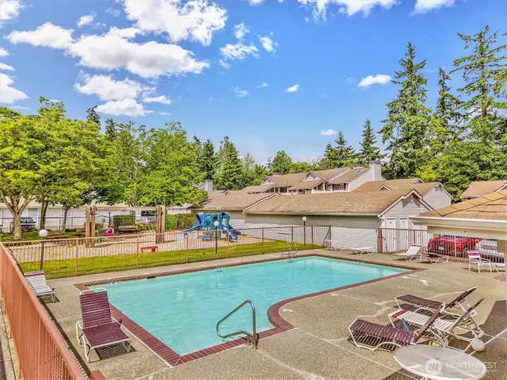 Swimming, floating, sunbathing... and the playground is in viewing distance.