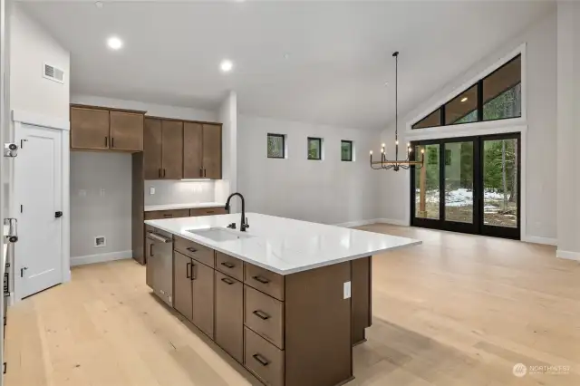 Kitchen with large island and plenty of storage.