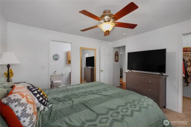 The primary bedroom includes its own private bath with a shower, plus a walk-in-closet for added convenience.