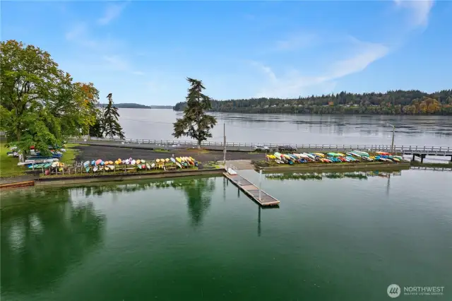 Aerial view of the boat and kayak launch and storage area for kayaks - very affordable and convenient!