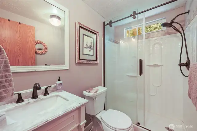 Main bathroom, updated. Close to second bedroom