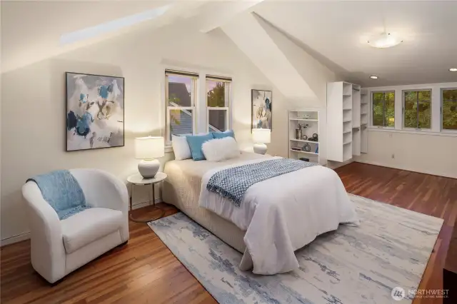 Primary ensuite with beautiful views and skylights.