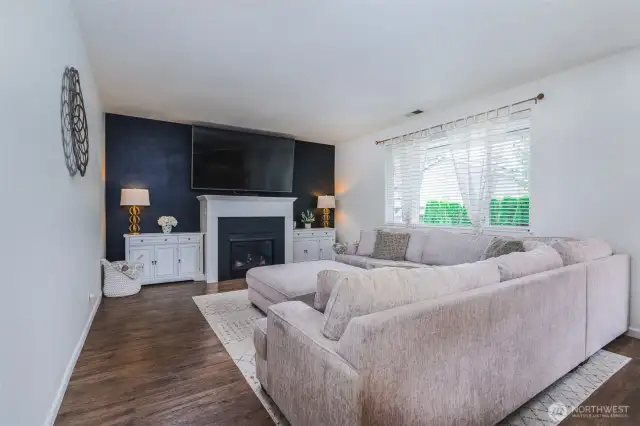Great room with fireplace and custom mantel