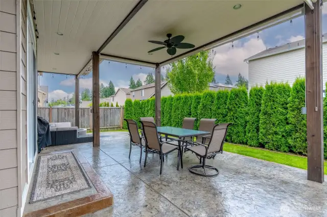 Custom stamped concrete patio with large covered space