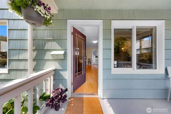 The classic and inviting covered front porch