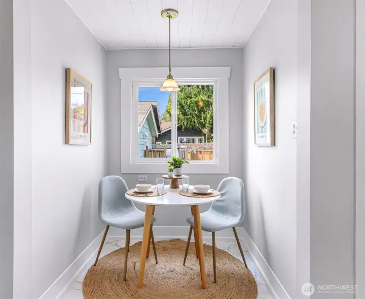 Breakfast nook looking out over the backyard