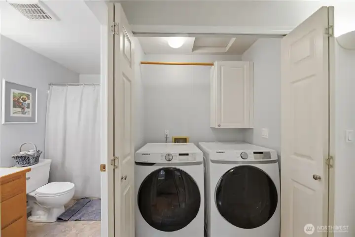 Laundry made easy with an upstairs washer and dryer. Both stay with the home..