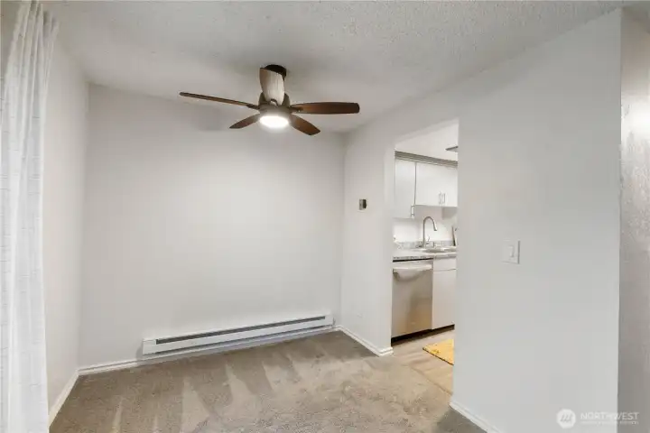 The dining room is perfect for enjoying meals or a handy flex space.