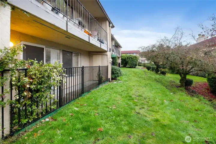 The lush courtyard offers a nice buffer between the homes
