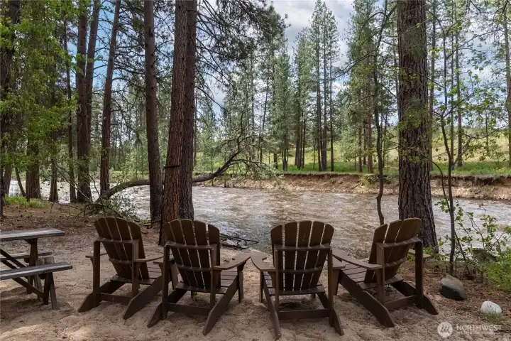 1000ft of private riverfront beach with plenty of spaces to gather, picnic, swim.