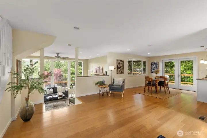The amount of natural light is great in this home, plus the light elegant bamboo flooring makes the place feel open and large