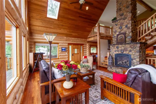 Great Room with River Rock Fireplace