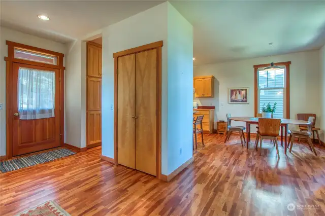 Front entry and view into dining area from living room.