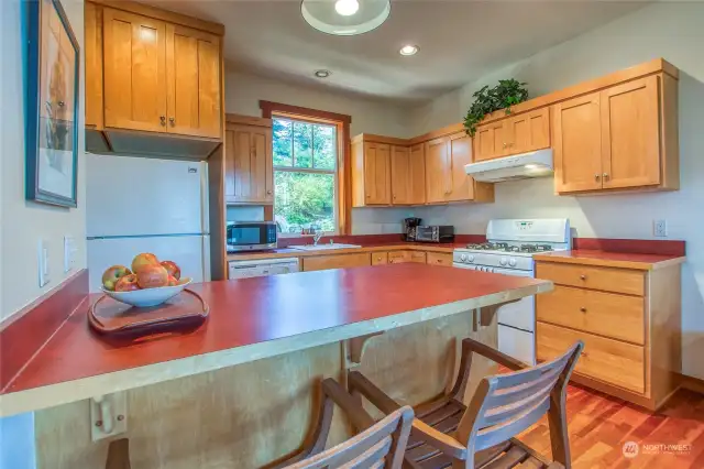 Bright, spacious kitchen with plenty of counter and cupboard space.