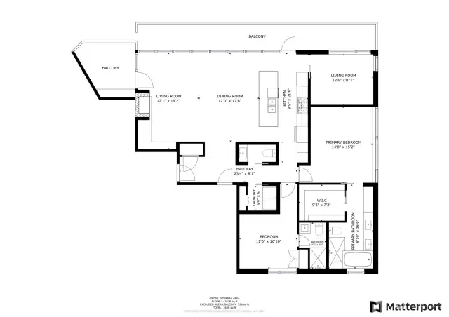 This spacious and thoughtfully designed condo offers a well-organized layout, ensuring both functionality and comfort. The central area of the home features an open-concept living and dining room, seamlessly connected to a modern kitchen with a large island, perfect for both everyday living and entertaining. Expansive balconies extend from the living and dining areas, providing ample outdoor space to enjoy the scenic views.