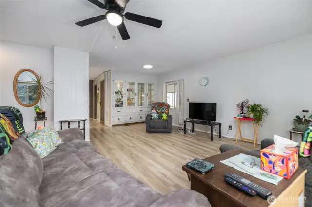 Looking toward the built-in hutch, and beyond that the kitchen