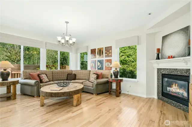 Here is the great room with a cozy fireplace.
