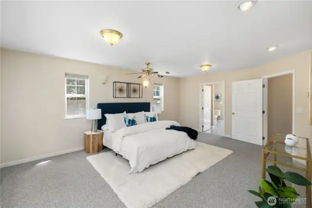 The Berber carpet throughout the home can be cleaned with the built in vac.  No hauling a machine around!