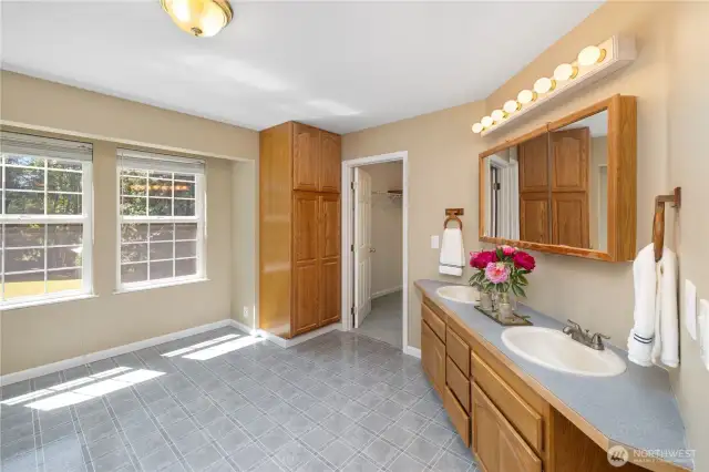 The extra large bathroom is already plumbed for a jacuzzi tub.