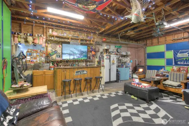 Double stall garage is being used as a rec room.