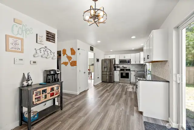 Kitchen opens to breakfast nook and Family room.