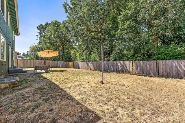 Privacy with trees lining the backyard.