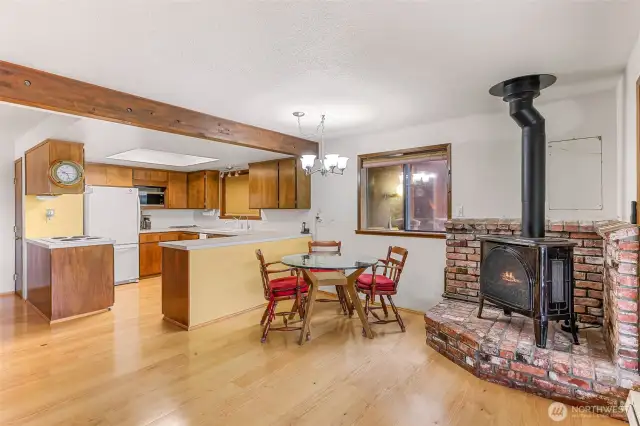 Dine by the cozy gas fireplace.