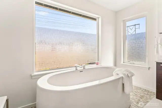 Giant stand alone soaking tub on your luxurious ensuite primary bath