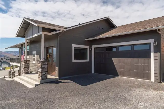 Oversized 2 car garage.  Extra deep and overhead rack storage