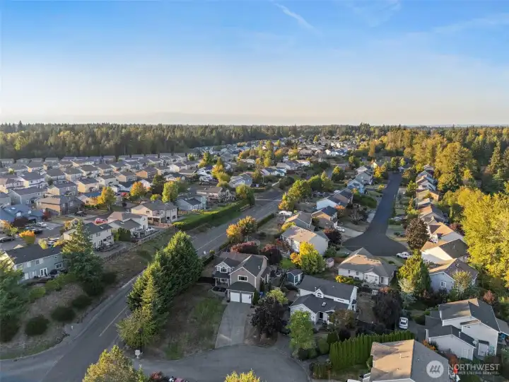Aerial views looking out toward Summit area and South Hill, Puyallup.