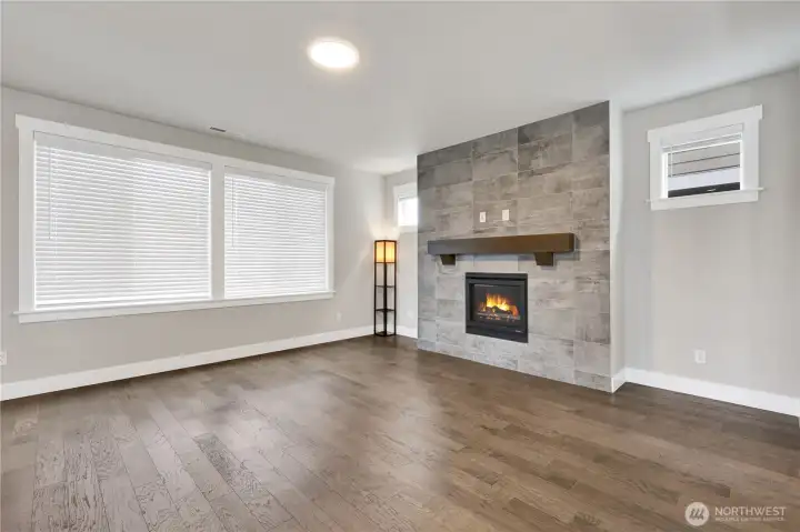 Huge great room with gas fireplace.