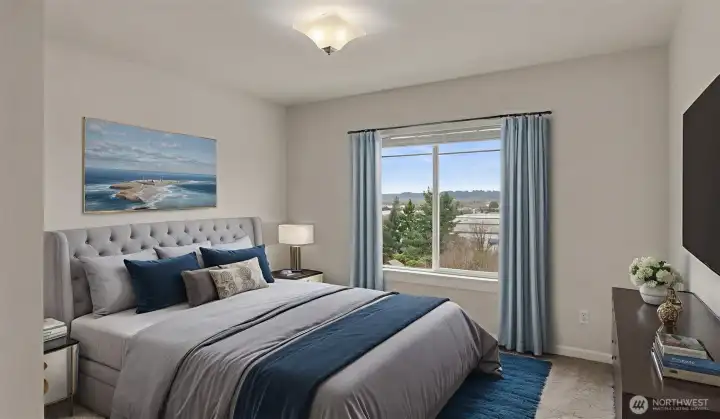 Extra large bedroom with view.