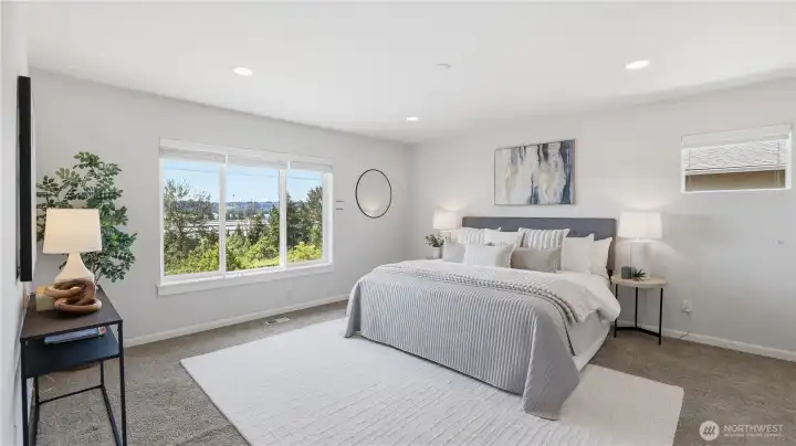 Primary bedroom with view.