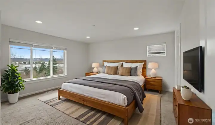 Primary bedroom with view.