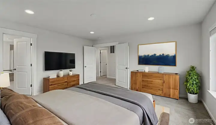 Primary bedroom with french doors.