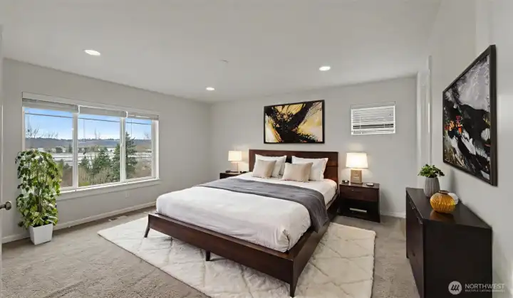 Primary bedroom with view.