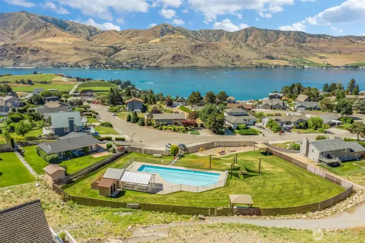Lake Chelan Hills Division 2 park, pool and playground is just a few blocks from 214 Stehekin Drive.