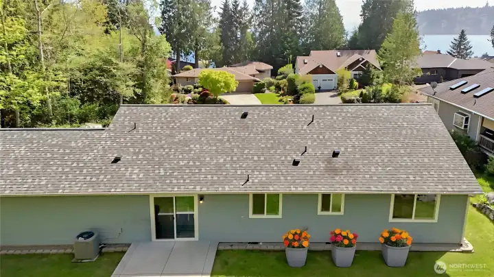 Aerial view of the back of the house.