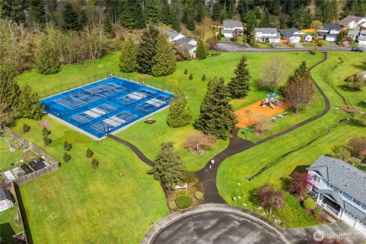 HOA soccer field, tennis court, multiple basketball courts, tot lots and many trails