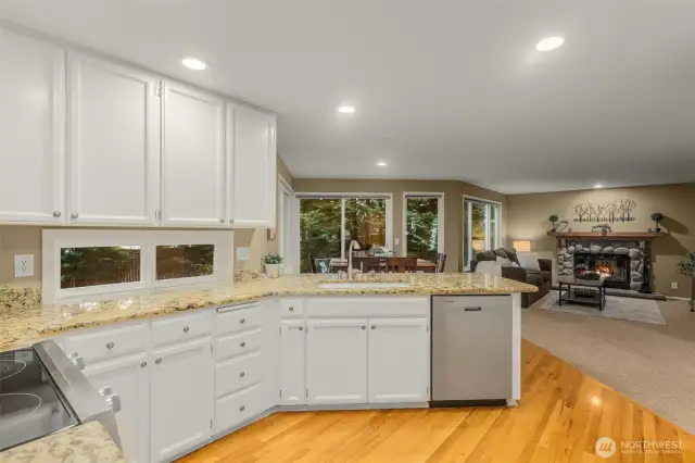 View of the Kitchen from the Dining Room. Ample Counter space to prepare all your meals.