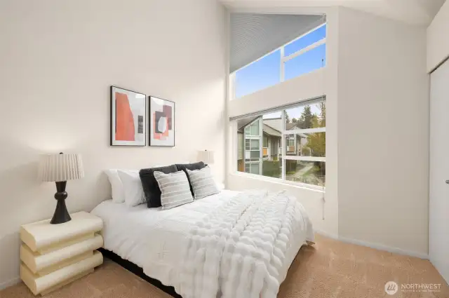 Vaulted ceiling in master bedroom.