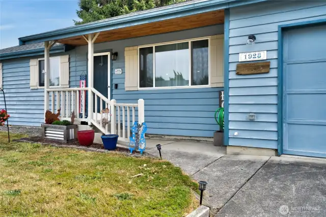 Covered front porch and walkway.